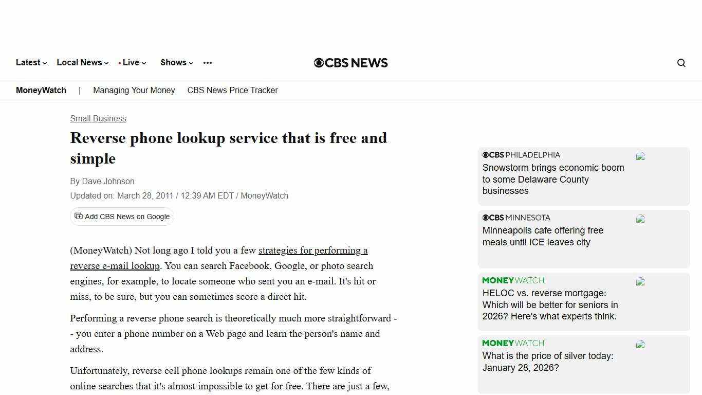 Reverse phone lookup service that is free and simple - CBS News